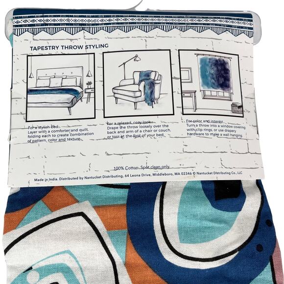 Tapestry Throw College Dorm Apartment 60in x 60 in Turquoise Coral New - Picture 3 of 14
